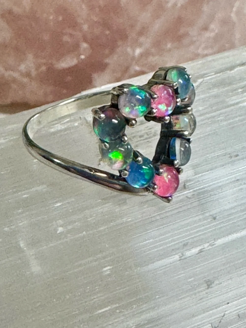 Balloon Opal Multicolour Heart Ring - set in .925 Sterling Silver - Picture 3 of 7